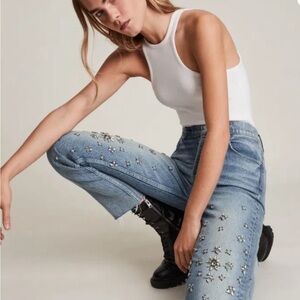 All Saints Sky Blue Embellished High Rise Jeans